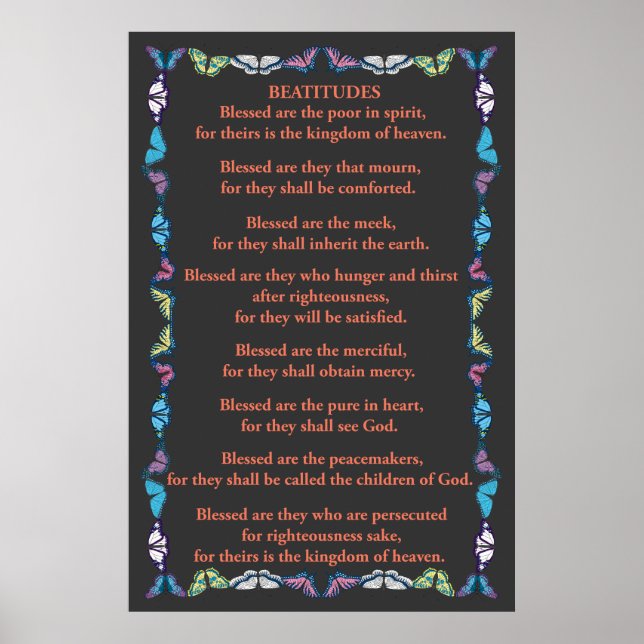 Poster Béatitudes dans un cadre papillon (Devant)