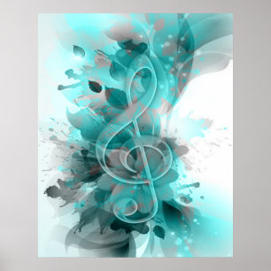 Poster Beau bleu gris cool fleurs splatter feuille