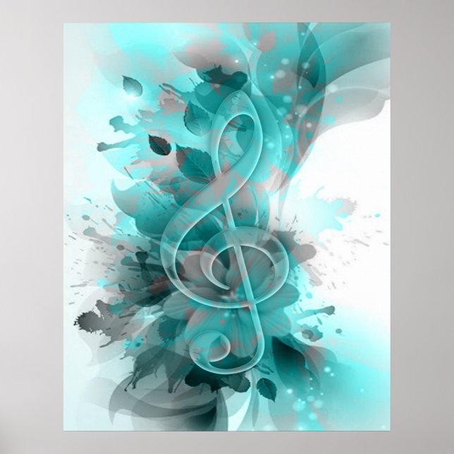 Poster Beau bleu gris cool fleurs splatter feuille (Devant)