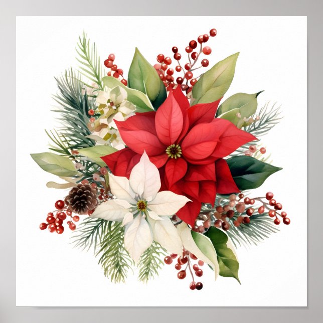 Poster Beau bouquet floral de Noël (Devant)