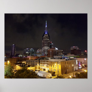 Poster Beau centre-ville Nashville Tennessee à la nuit