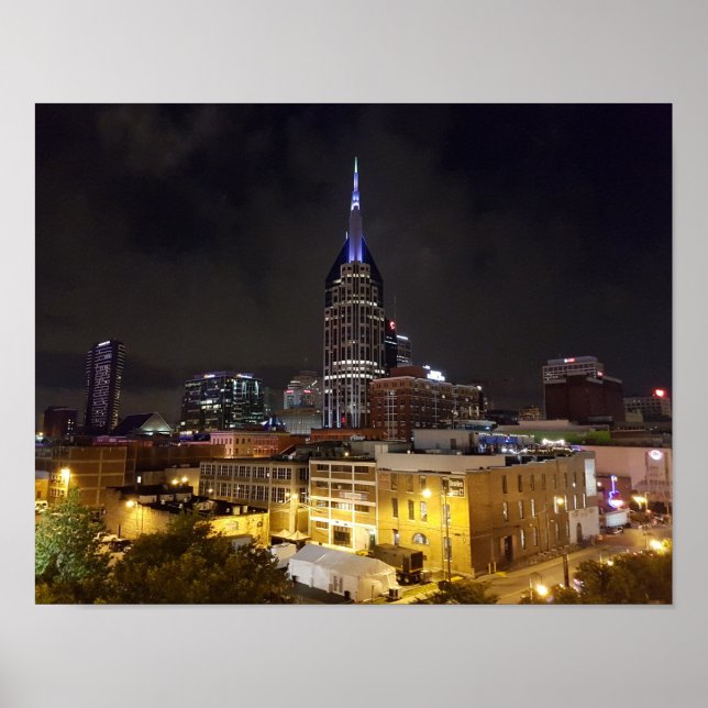 Poster Beau centre-ville Nashville Tennessee à la nuit (Devant)