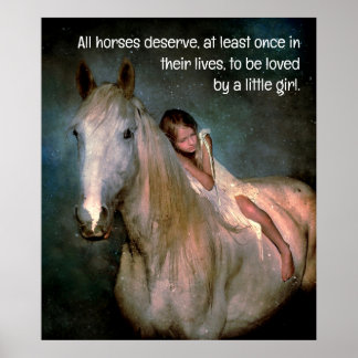 Poster Beau cheval blanc et petite fille