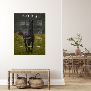 Poster Beau Cheval Brun dans un Pré Calendrier Mural 2024