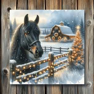 Poster Beau Cheval Noir Festif à la ferme Noël