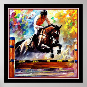 Poster Beau Cheval Sauter Digital Huile Peinture Style