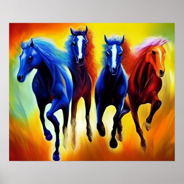 Poster Beau Chevaux de course Peinture (Devant)