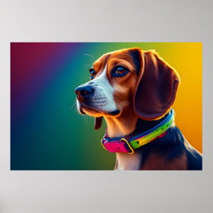 Poster Beau chien Beagle avec un collier vibrant