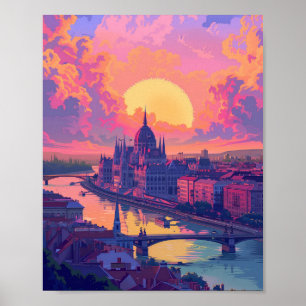 Poster Beau coucher de soleil à Budapest Hongrie