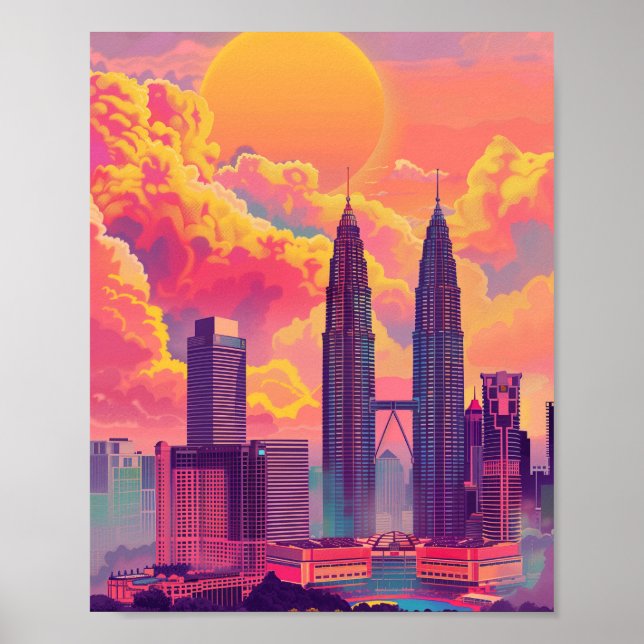 Poster Beau coucher de soleil à Kuala Lumpur Malaisie (Devant)