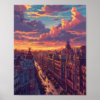 Poster Beau coucher de soleil à Madrid Espagne