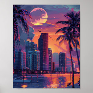 Poster Beau coucher de soleil à Miami Floride