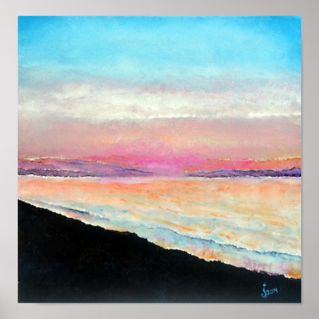 Poster Beau Coucher De Soleil De Plage Peint En Pastels D (Devant)