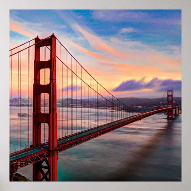 Poster Beau coucher de soleil d'hiver au Golden Gate Brid (Devant)