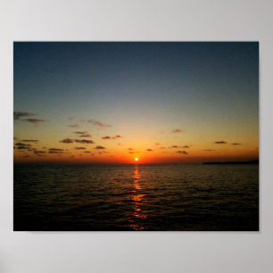 Poster beau coucher de soleil océan jaune orange rouge