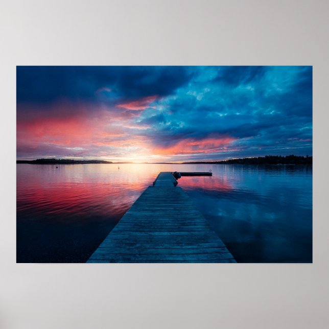 Poster Beau coucher de soleil sur un lac de Calme (Devant)
