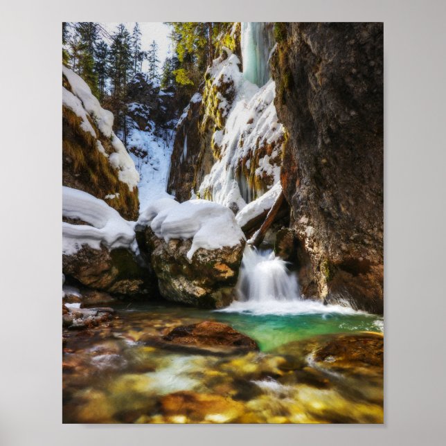 Poster Beau cours d'eau à Gozd Martuljek fin de l'hiver (Devant)