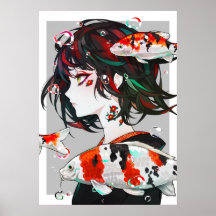 Beau dessin - Anime Girl with Koi Fish