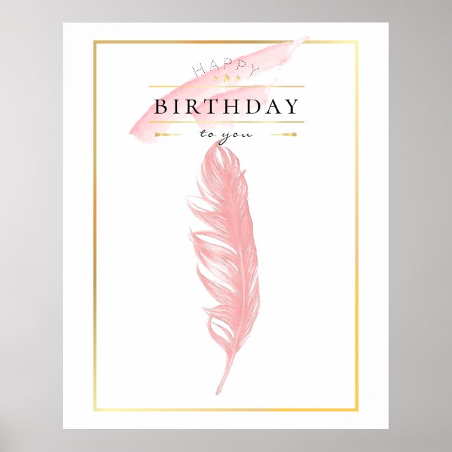 Poster Beau dessin au crayon de plume rose pour anniversa (Devant)