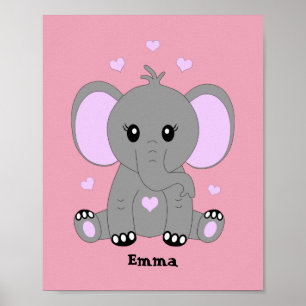 Poster Beau éléphant en rose pour les filles
