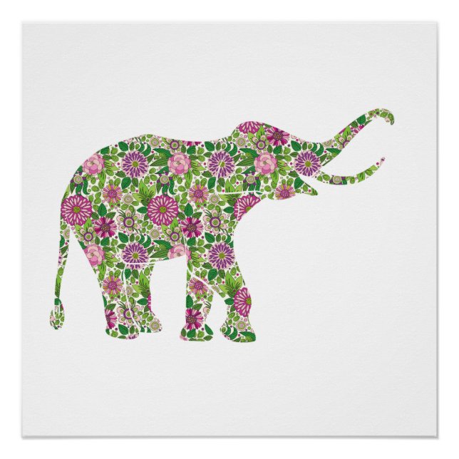 Poster Beau éléphant floral (Devant)