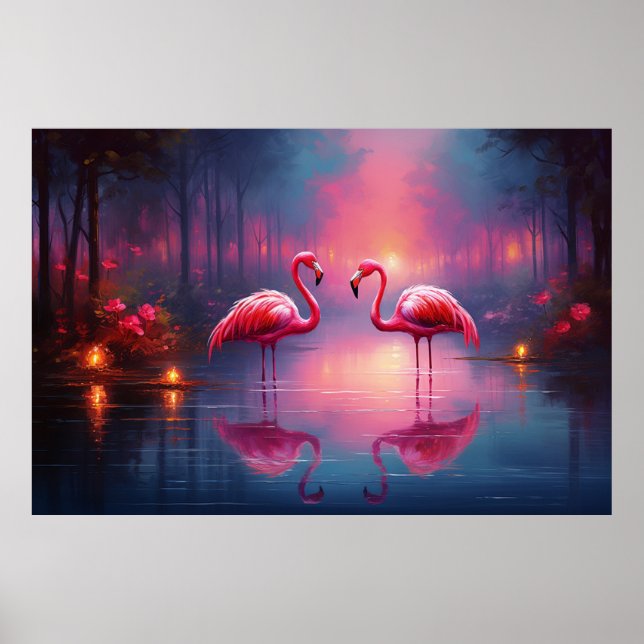 Poster Beau Flamant rose rose (Devant)