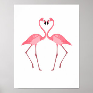 Poster Beau Flamants roses roses amour