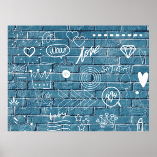 Poster Beau graffiti sur mur vert calligraphie