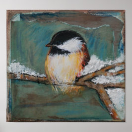 Poster Beau hiver noir calciné papier de chickadee