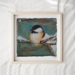Poster Beau hiver noir calciné papier de chickadee