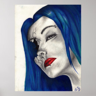 Poster Beau Imaginaire brisé Goth Girl Blue Hair Art
