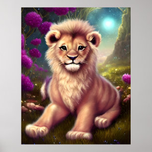 Poster Beau Imaginaire Cute Kawaii Lion Cub