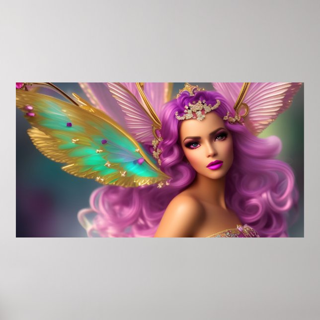 Poster Beau Imaginaire magique papillon violet rose (Devant)