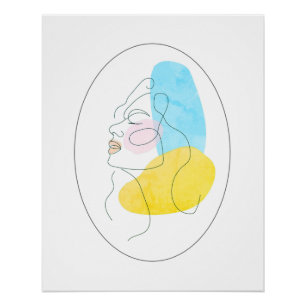 Poster Beau Lady Lined Blue Jaune Art