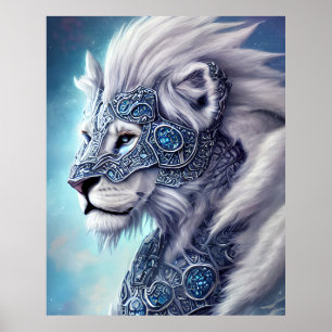 Poster Beau Lion de Guerrier Blancs