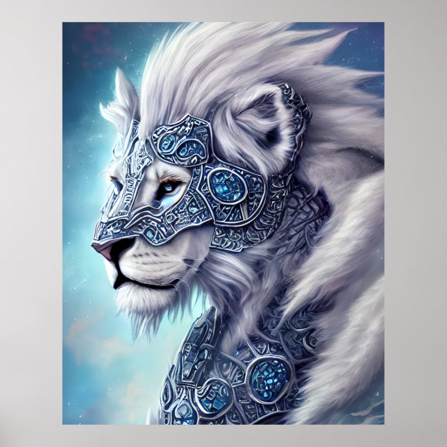Poster Beau Lion de Guerrier Blancs (Devant)