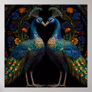 Poster Beau Majestic Peacock Couple Cushion
