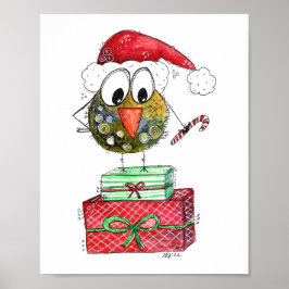 Poster Beau Oiseau de Noël Whimsical