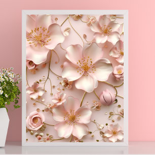 Poster Beau Pastel Rose Doux Floral