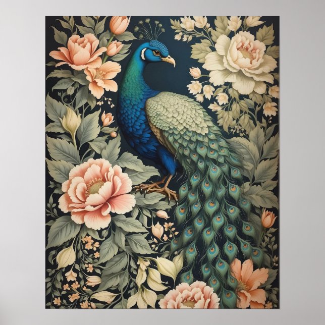 Poster Beau Peacock William Morris Inspiré Floral (Devant)
