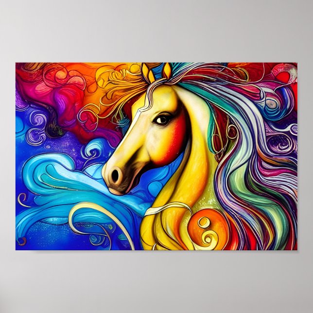 Poster Beau Rainbow Horse Portrait (Devant)