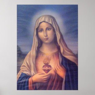 Poster Beau Sacré Coeur Religieux de Vierge Marie