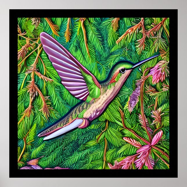 Poster Beau Shabby Chic Petit Colibri. (Devant)