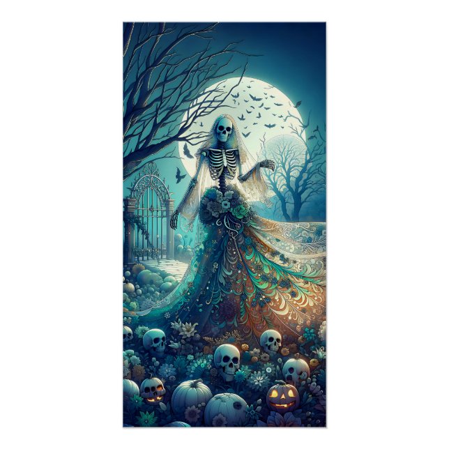 Poster Beau squelette dans un cimetière (Devant)