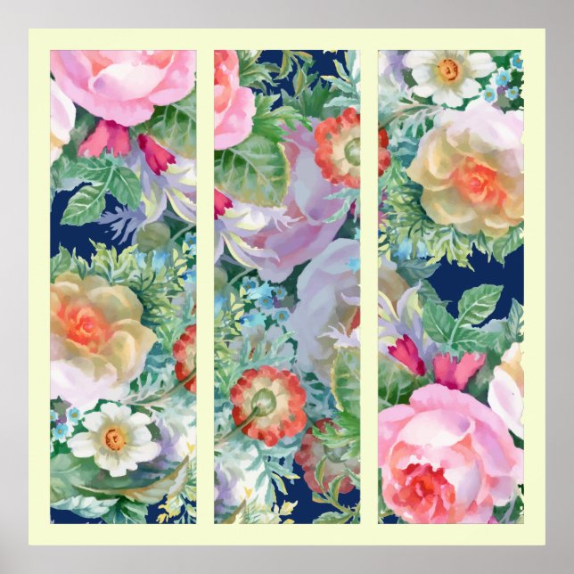 Poster Beau Triptyque Floral Coloré (Devant)