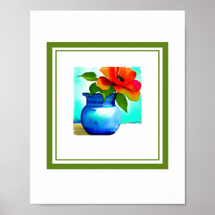 Poster Beau Vase Fleur Bleu Fleur Droite Fleur Côté