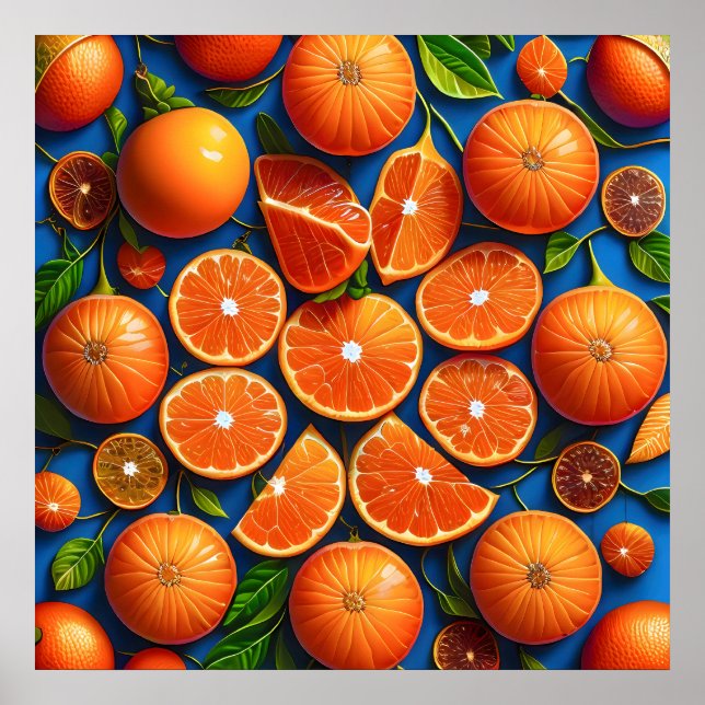 Poster Beaucoup de peinture aux fruits orange. (Devant)