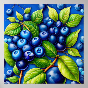 Poster Beaucoup de peinture de fruits bleuets.