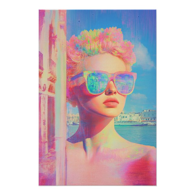 Poster Beauté côtière de Neon avec lunettes de soleil (Devant)
