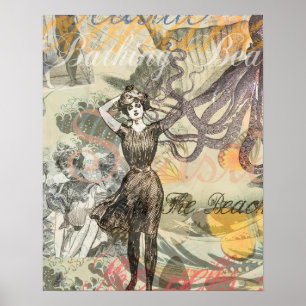 Poster Beauté de bain victorienne Kraken Surréalisme Vint